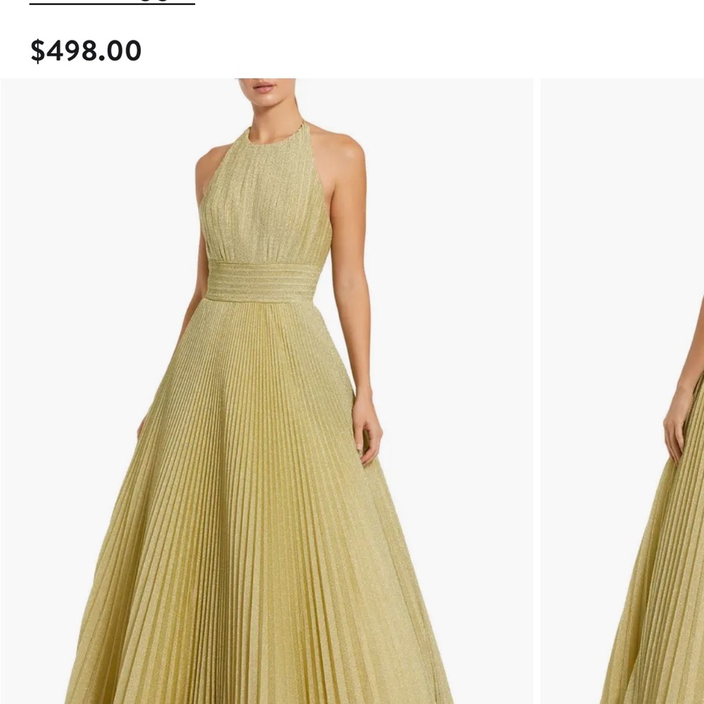 Mac Duggal Elegant Gold Halter Prom Dress